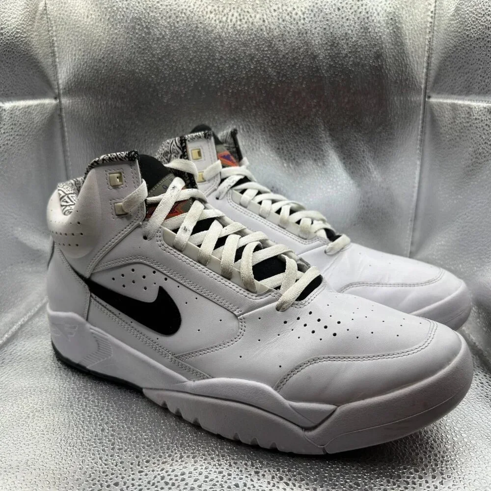 Size 12 Nike Air Flight Lite II Mid White Black Mens Athletic Shoes‎ DJ2518-100